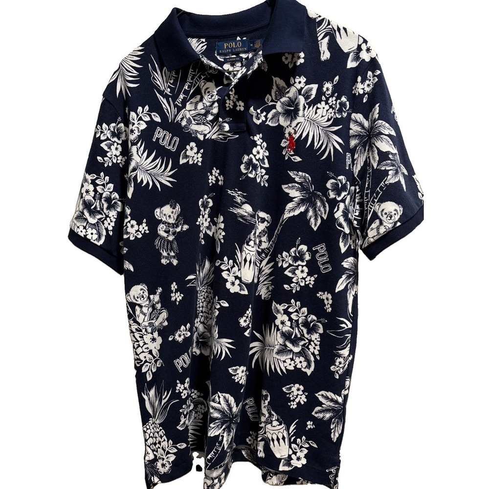 Polo Ralph Lauren Navy Tropical Polo Bear 100% cotton Mesh Polo M 'NWOT
